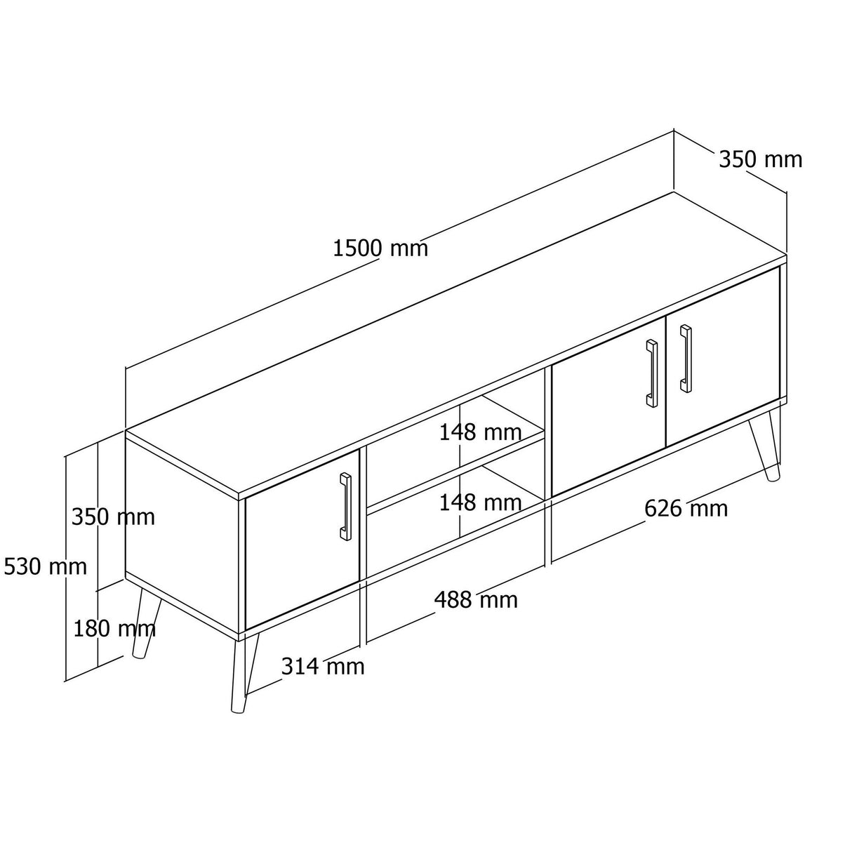 TV -Möbel Exxen Oak Melamin 150x52x34 cm