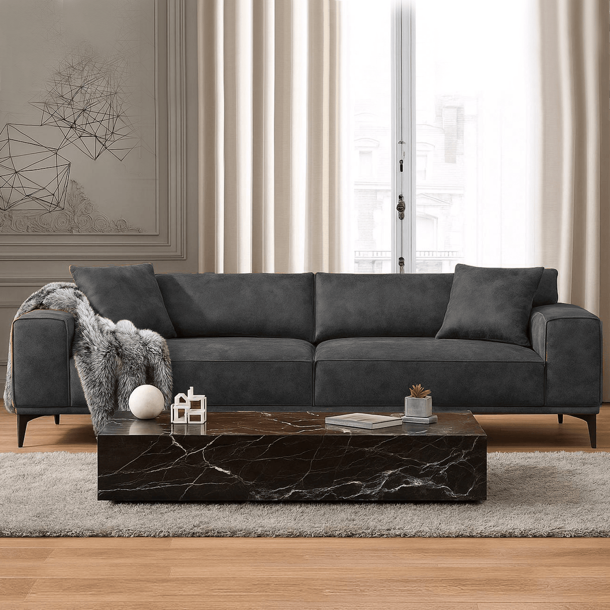 3-Sitzer Sofa Davidson Anthrazit Mikrofaser Stoff 