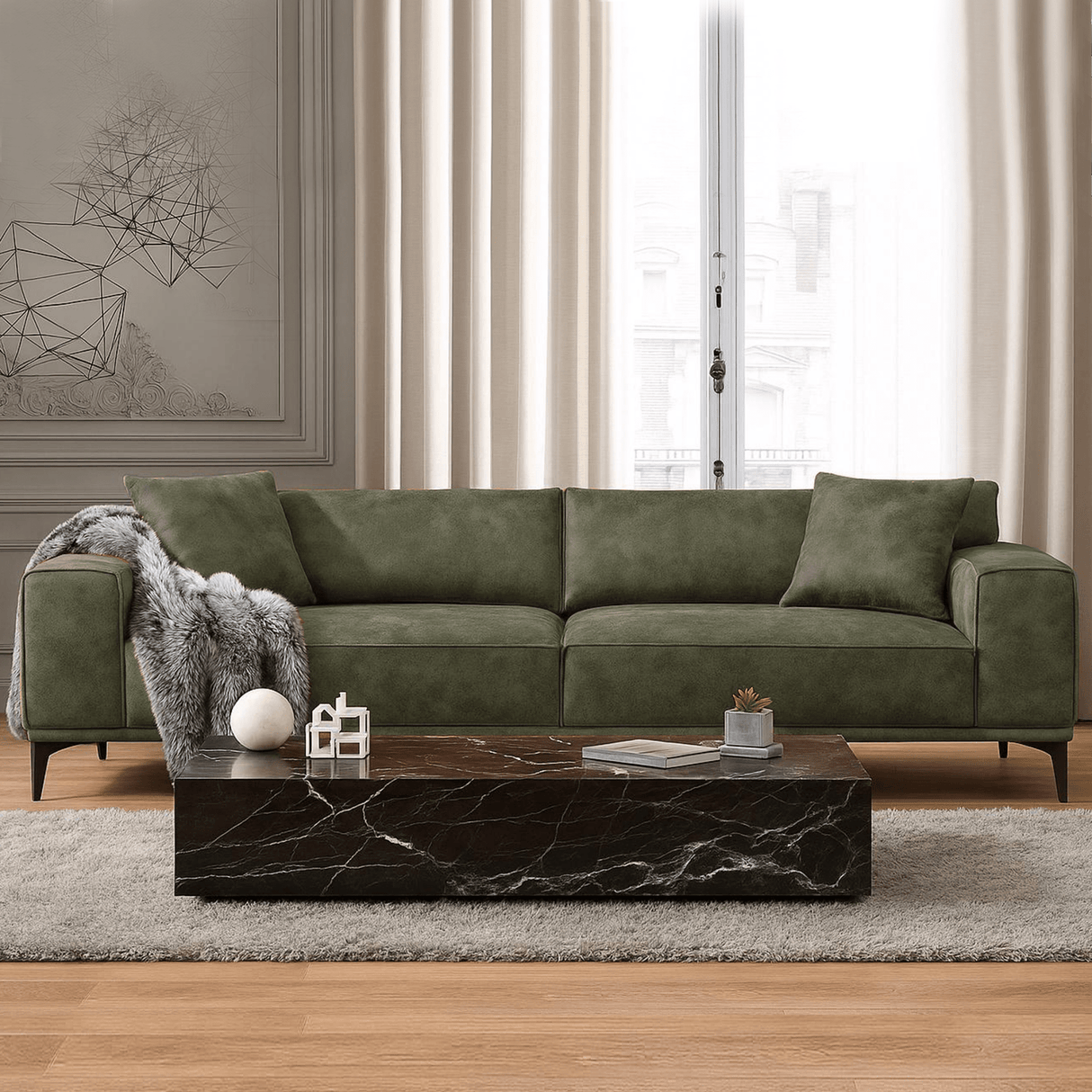 3-Sitzer Sofa Davidson Grün Mikrofaser Stoff 