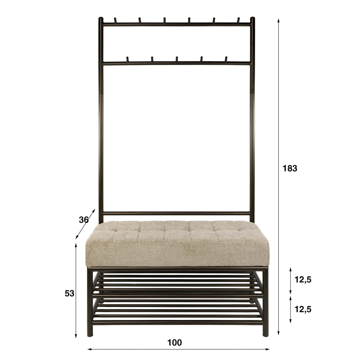 Bancroft Garderobebank Drift braun 100x39x183 cm 
