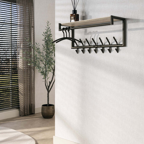 Garderobenstange Aria und Hutablage mit 2x7 Haken, Melamin Travertin 