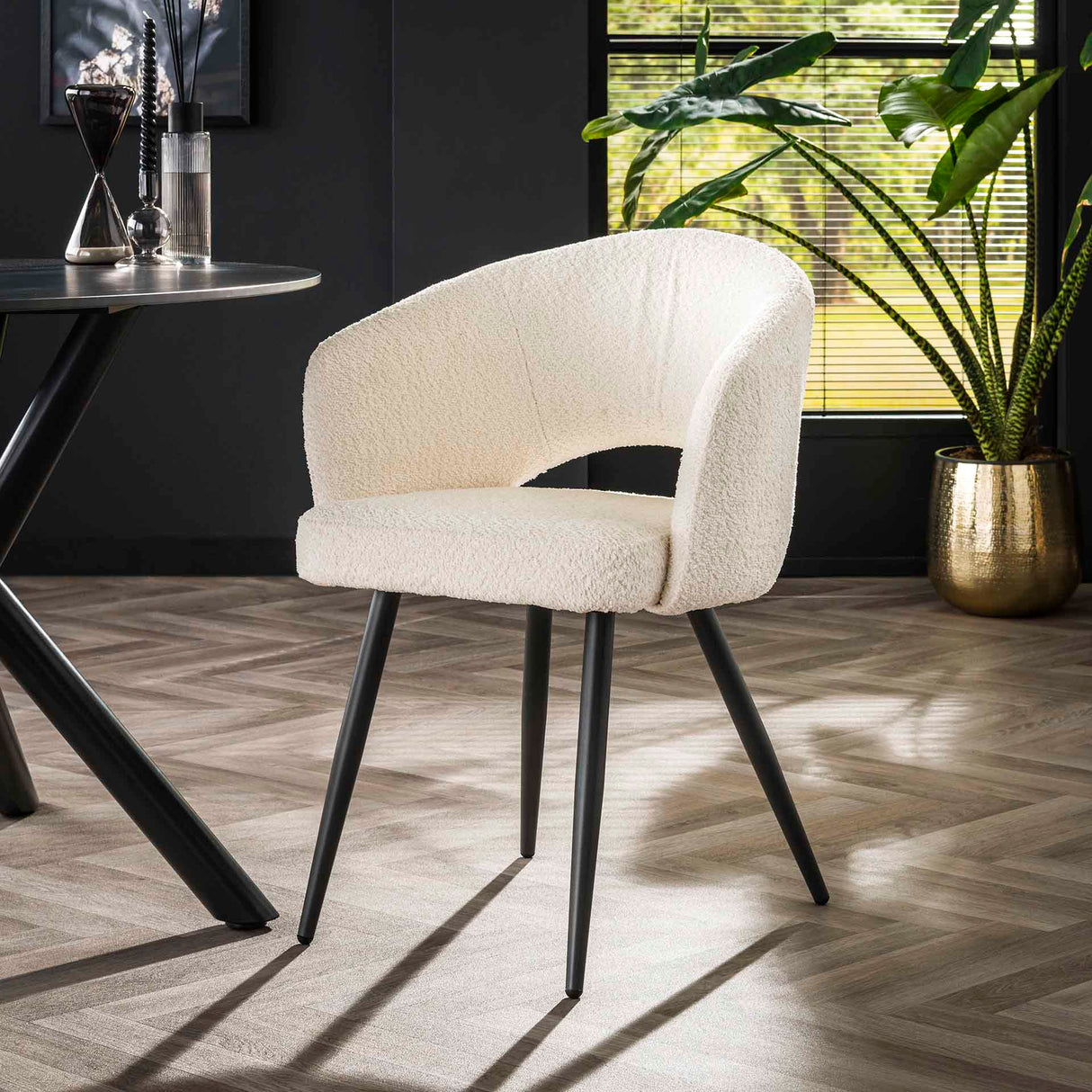 Moderne Eetkamerstoel Wit Cargo Bouclé Stof