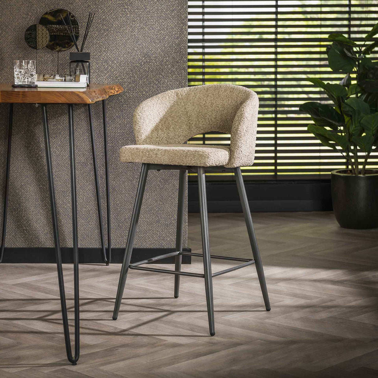 Moderne Barkruk Zand Alba Bouclé Stof