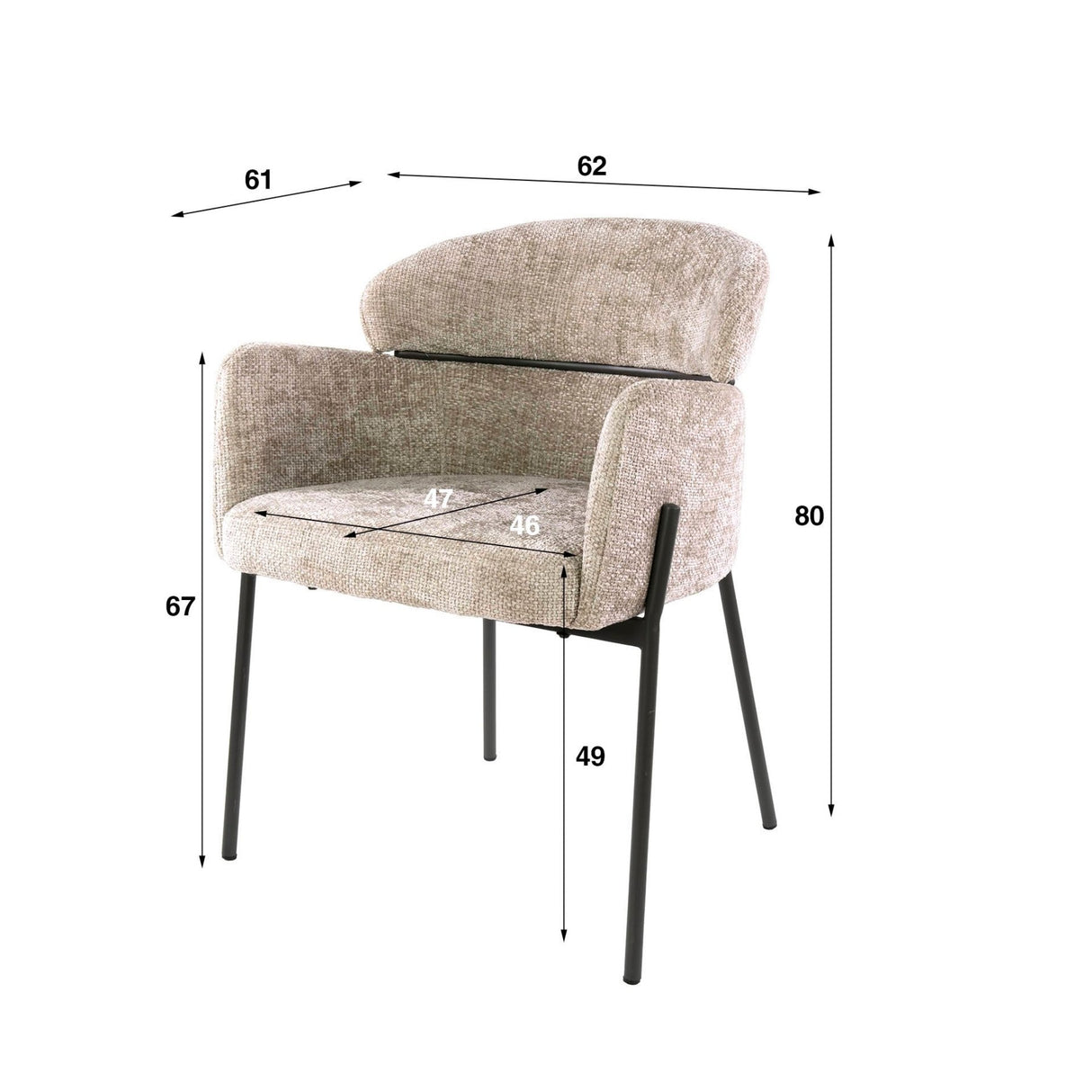 Esszimmerstuhl Lola Bouclé Stoff Sandfarbe mit rundem Rücken und Arm 