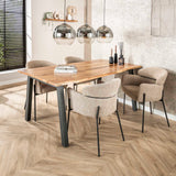 Esszimmerstuhl Lola Bouclé Stoff beige mit runder Rückenlehne und Armlehne 