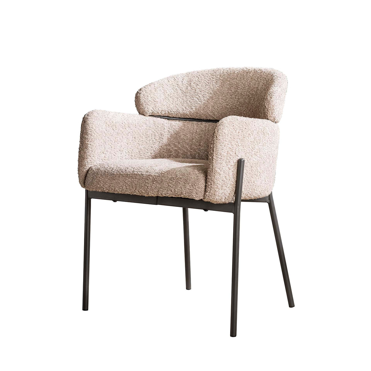 Esszimmerstuhl Lola Bouclé Stoff beige mit runder Rückenlehne und Armlehne 