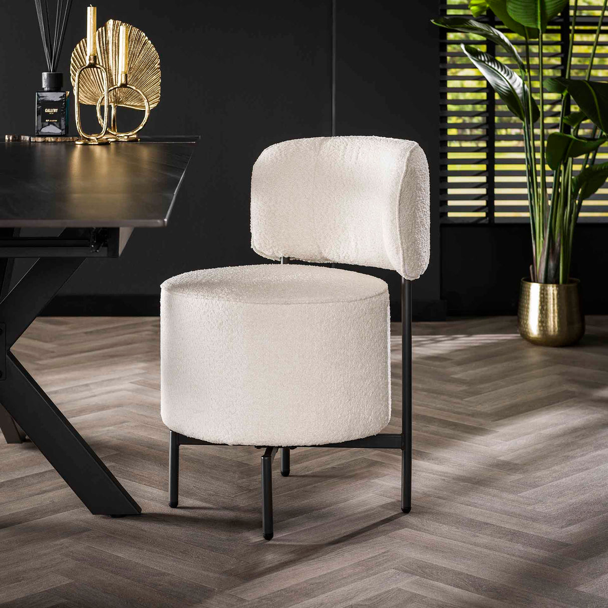 Set van 2 eetkamerstoelen Dante Bouclé wit draaibaar