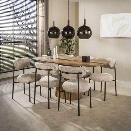 Set van 2 eetkamerstoelen rond bouclé zand-bruin Aero