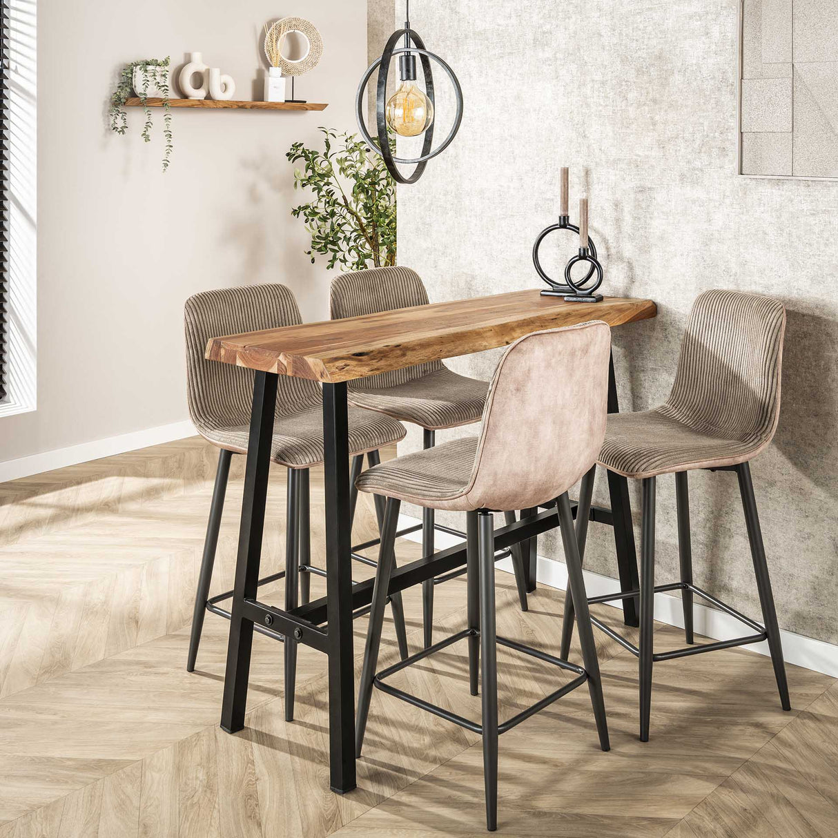 Set von 2 Barhockern aus Rippstoff in Sandfarbe Koda - Sitzhöhe 67 cm - Ohne Armlehnen 