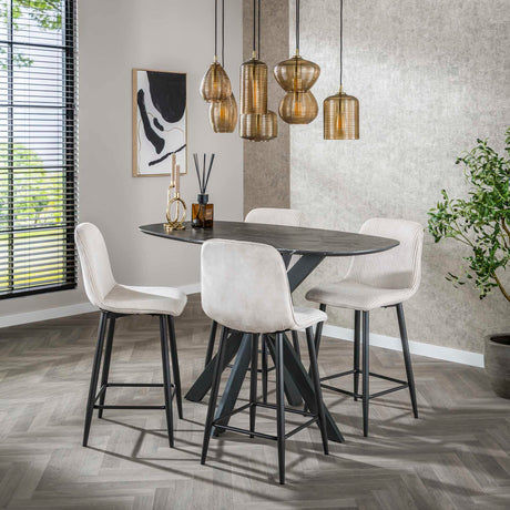 Set von 2 Barhockern Lento Rib Rock Elfenbein 