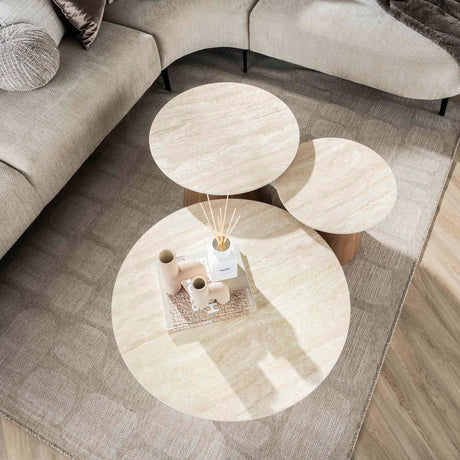 Trio Ø80 Couchtisch Set Keramik Travertin 