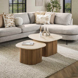 Couchtisch-Set von 2 Rio Kieselsteinform Keramik Holz 