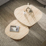 Couchtisch-Set von 2 Rio Kieselsteinform Keramik Holz 