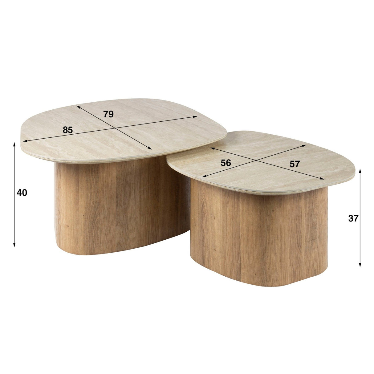 Couchtisch-Set von 2 Rio Kieselsteinform Keramik Holz 