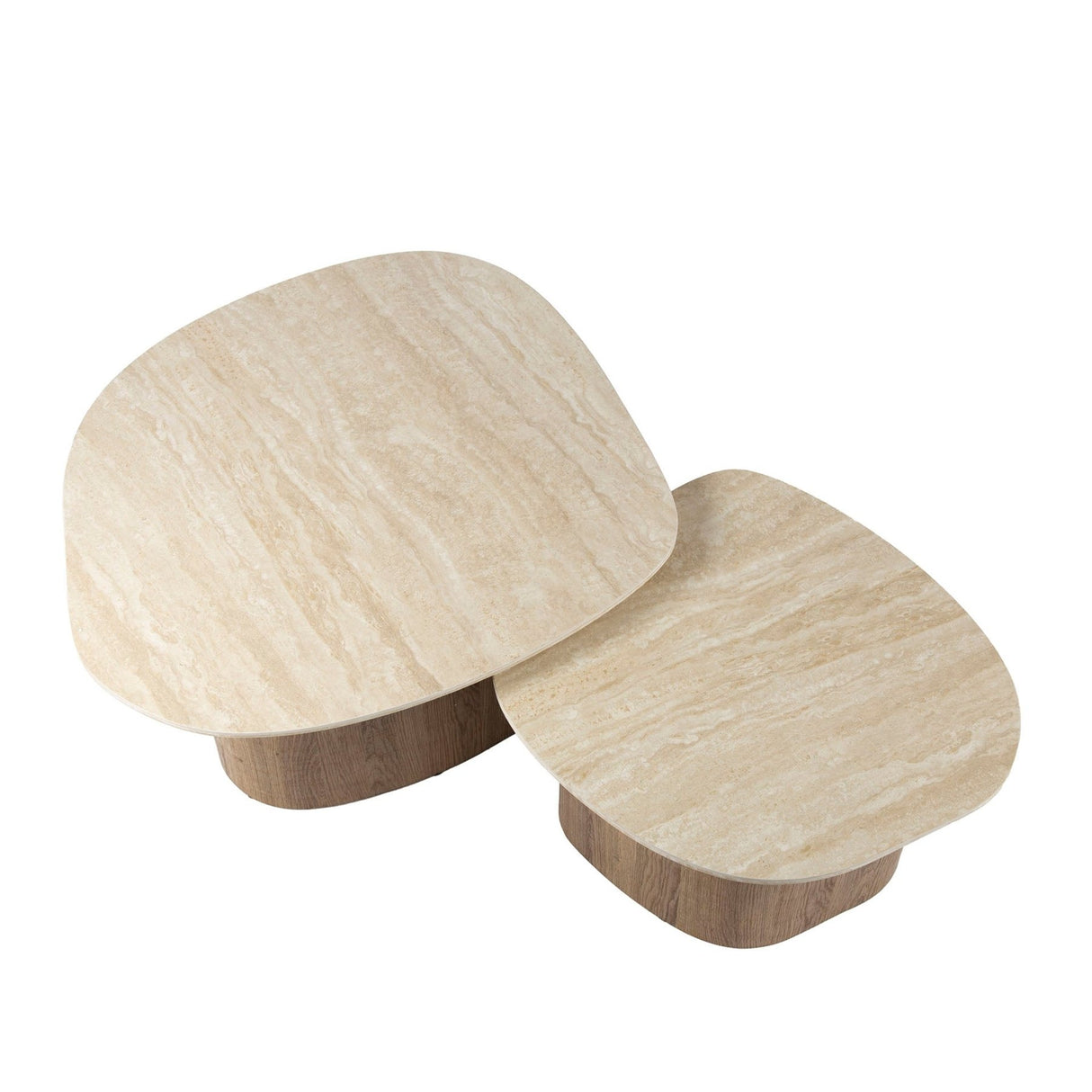 Couchtisch-Set von 2 Rio Kieselsteinform Keramik Holz 