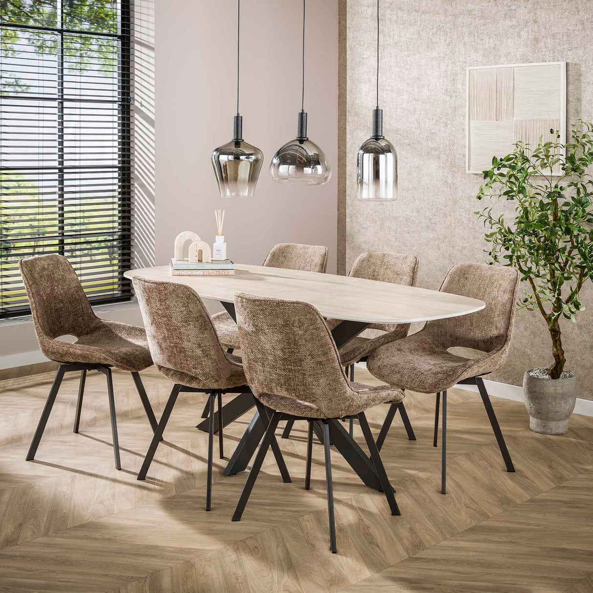 Aureo Ovaal Eettafel 180 cm Travertine Keramiek