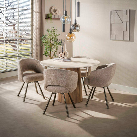 Eettafel - Ronde eettafel Jimi Ø120 cm beige travertin keramiek - Dimehouse