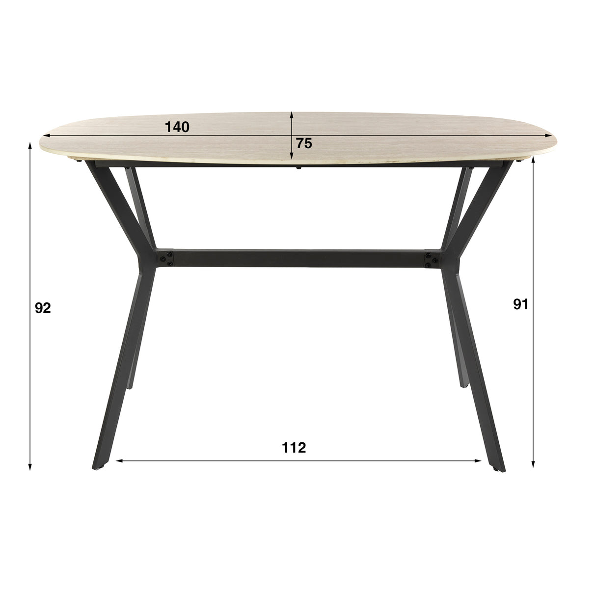 Rivoli Dänischer Bartresen Oval 140 cm Keramik Travertin 