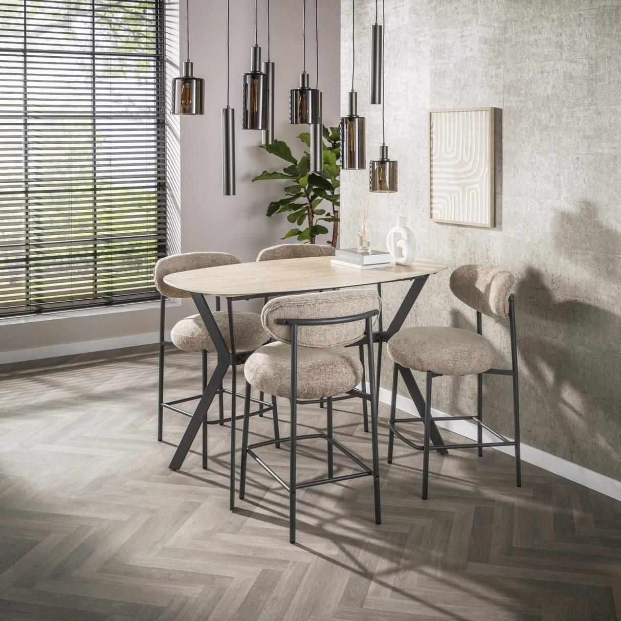 Rivoli Dänischer Bartresen Oval 140 cm Keramik Travertin 