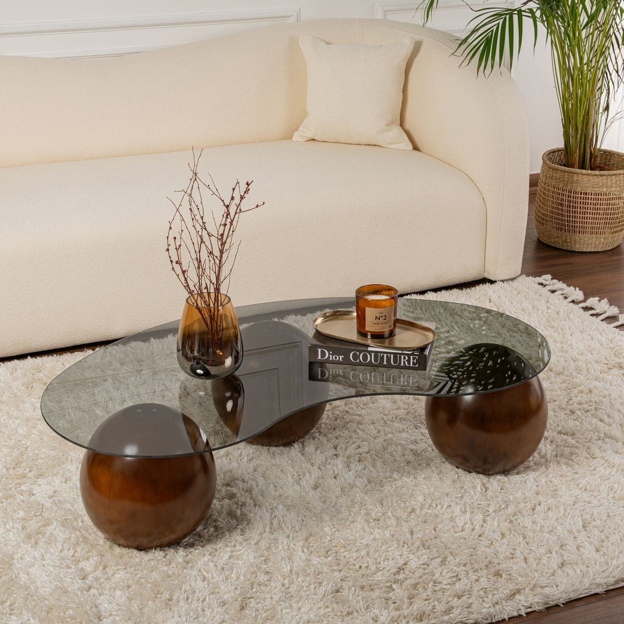 Salontafel Sphere Walnoot en Grijs 120x70 cm Walnut Grey Tempered glass