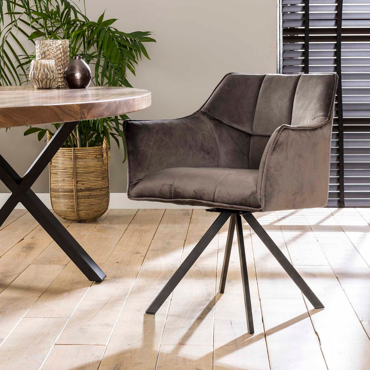 Set van 2 Eetkamerstoelen Lino Velvet Antraciet Draaibaar