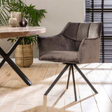 Set van 2 Eetkamerstoelen Lino Velvet Antraciet Draaibaar