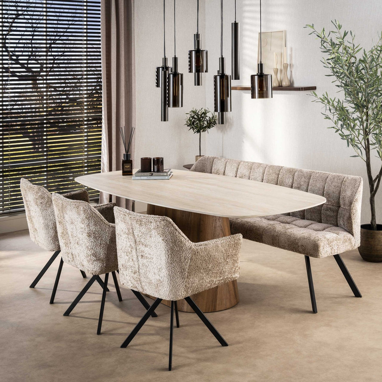 Draaibare Eetkamerstoel Lino Bouclé Zand