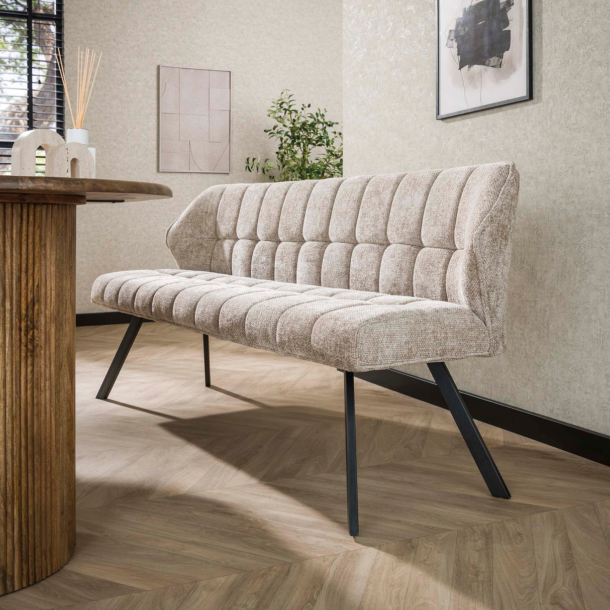 Esszimmerbank Lino Chenille Stoff Rich Sand 180 cm Kariert 