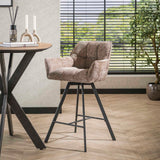 Set von 2 Barhockern Lino Chenille Stoff Rich Champagne Drehbar 