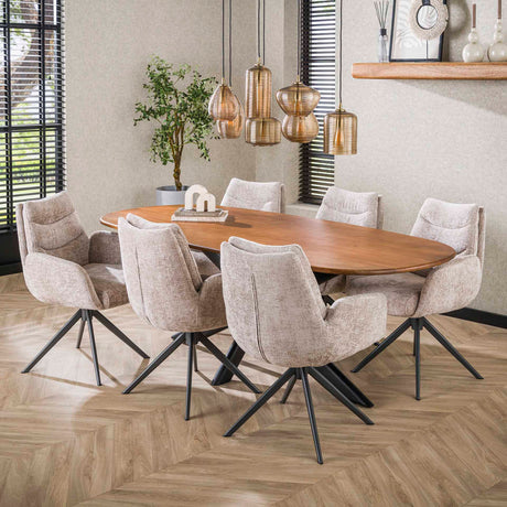 Set von 2 Esszimmerstühlen Elite Sand Chenille Stoff Reich Drehbar 