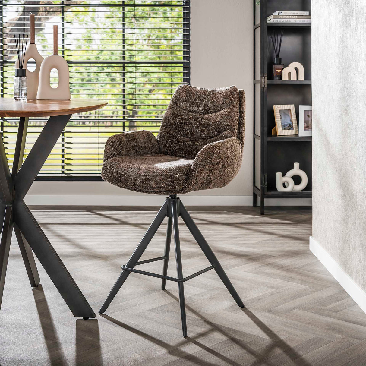 Barkruk Elite Taupe Chenille Stof Rich Draaibaar