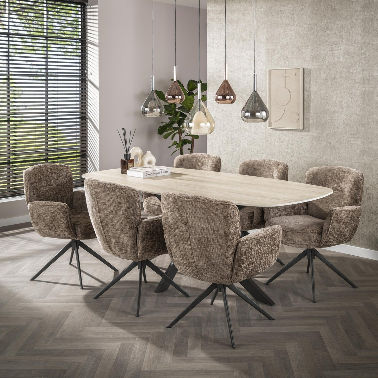 Set aus 2 drehbaren Esszimmerstühlen Milano Hoven in Champagner 