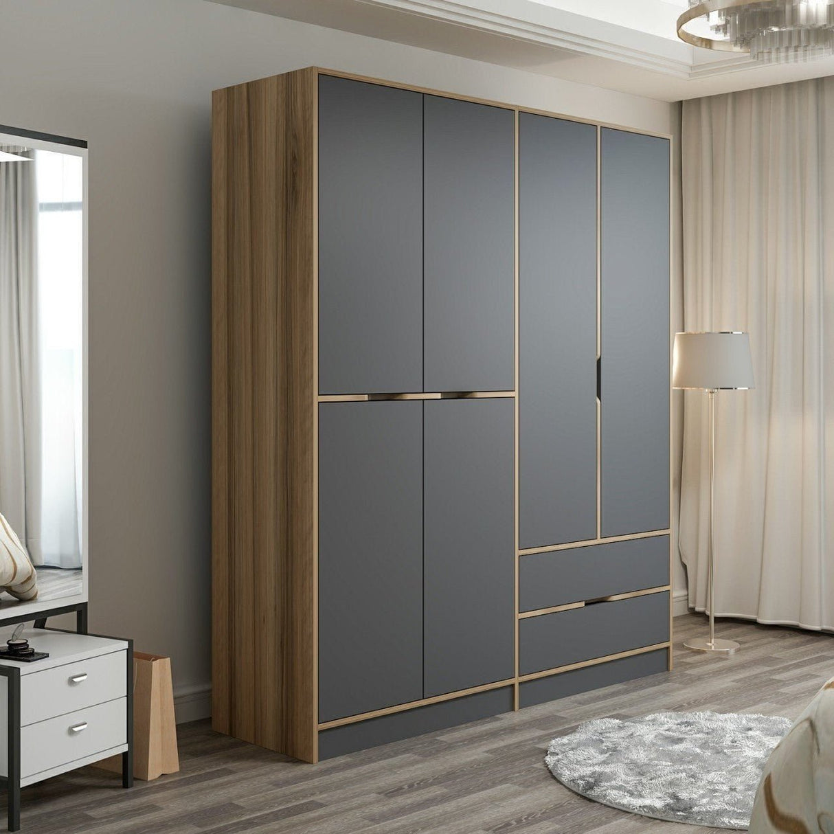 Garderobe Elina Anthrazit Gold Melamin 185x208x52 cm