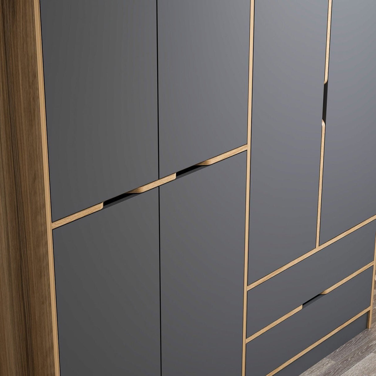 Garderobe Elina Anthrazit Gold Melamin 185x208x52 cm