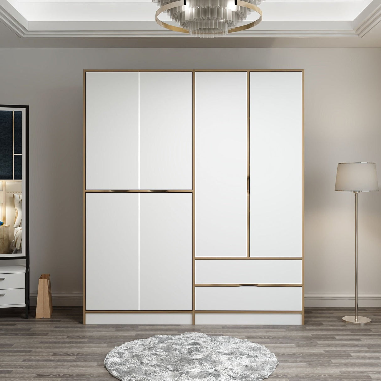 Garderobe Elina White Gold Melamin 185x208x52 cm