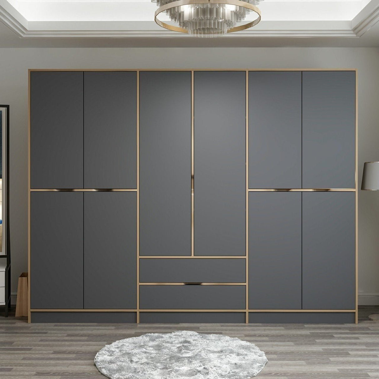 Garderobe Elina Anthrazit Gold Melamin 277x208x52 cm