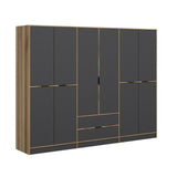 Garderobe Elina Anthrazit Gold Melamin 277x208x52 cm