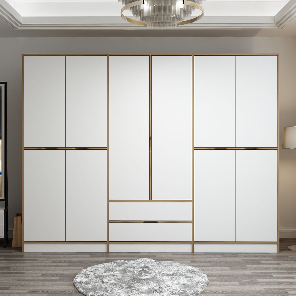 Garderobe Elina White Gold Melamin 277x208x52 cm