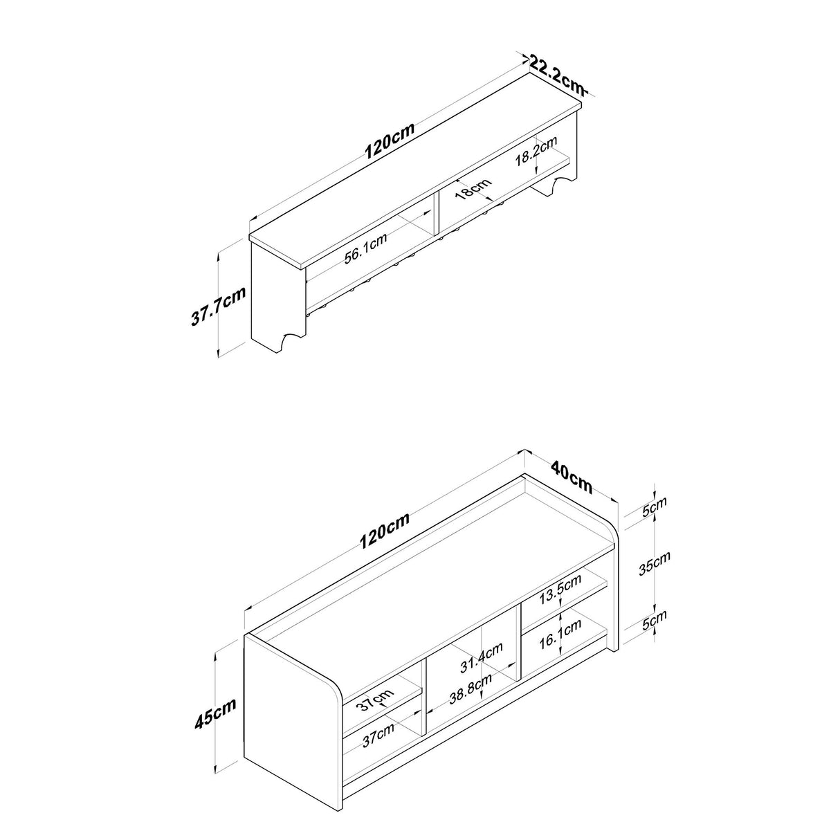 Möbelset Garderobe - Schuhschrank - Weiß-Walnuss Melamin 