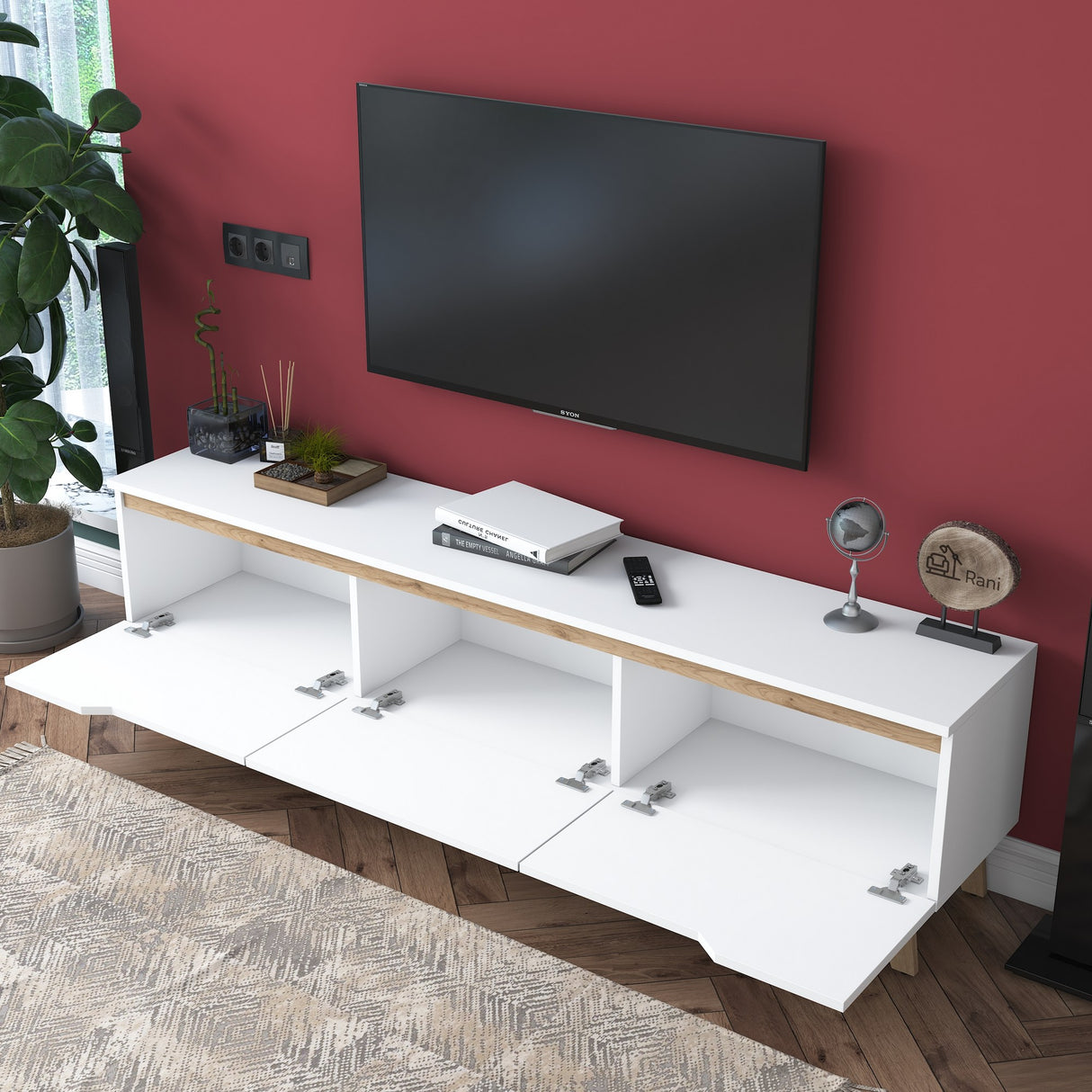 TV -Möbel Osiris White Light Walnut Melamin 180x48.6x35 cm