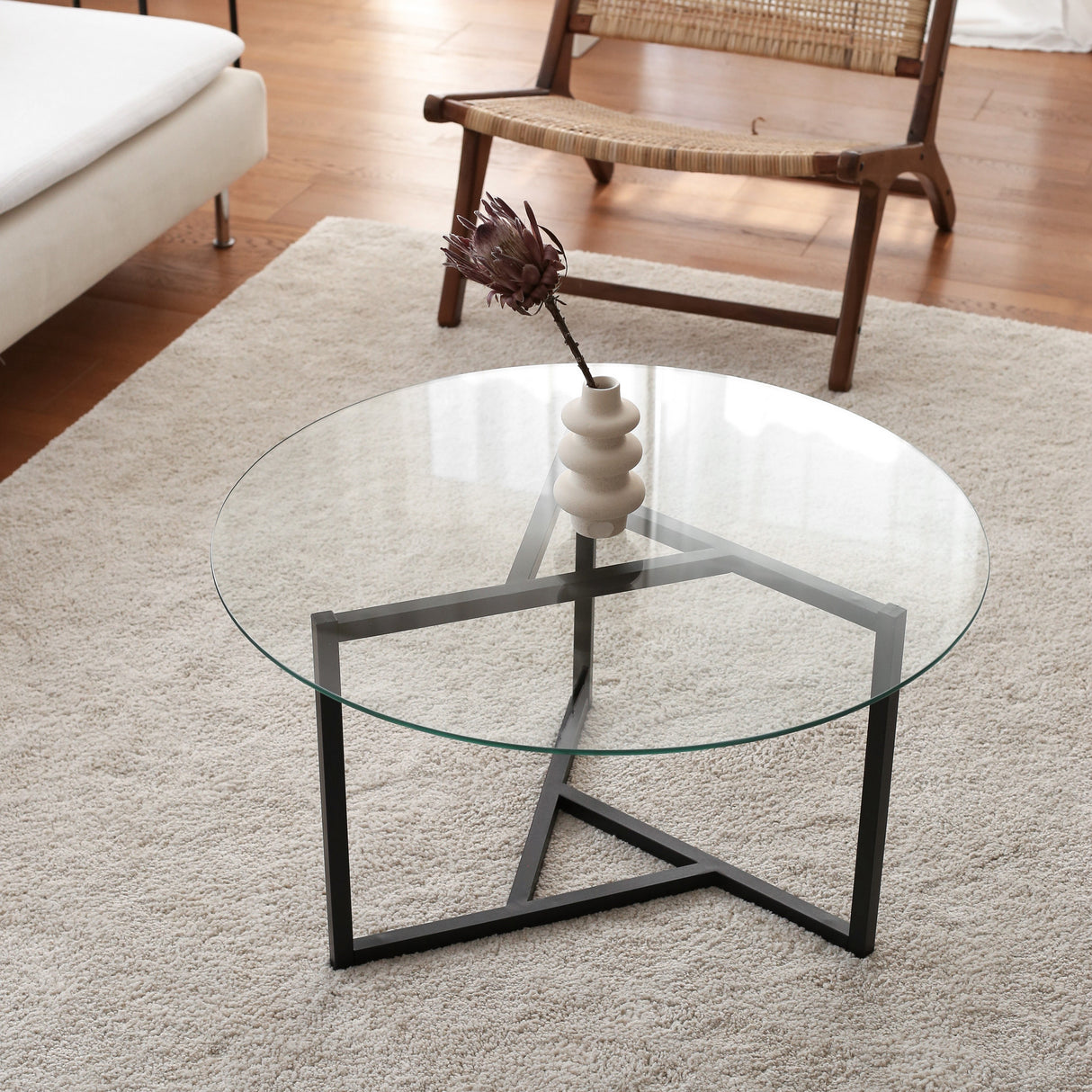 Runder Glastisch 75 cm - Schwarzes Metallgestell 