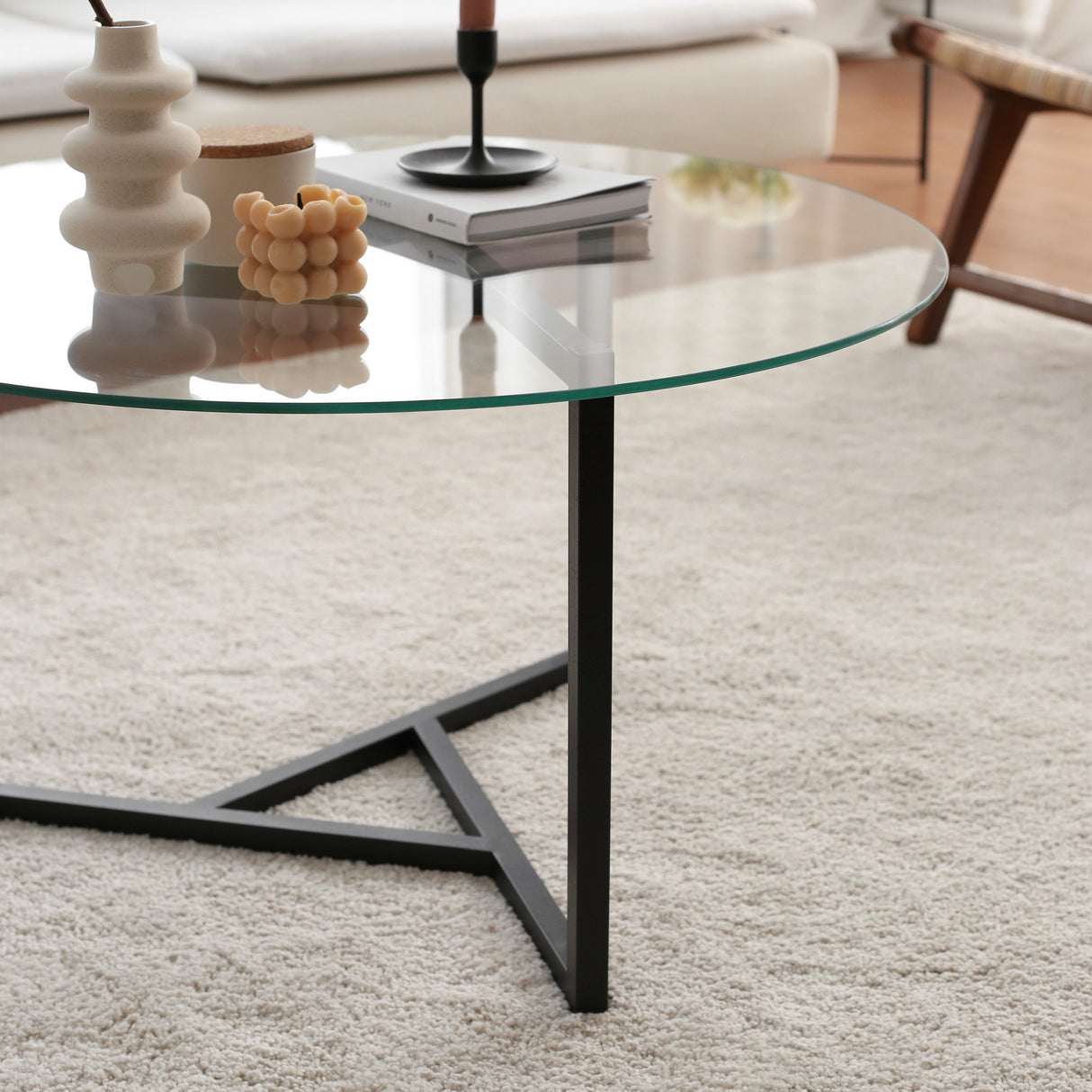 Runder Glastisch 75 cm - Schwarzes Metallgestell 