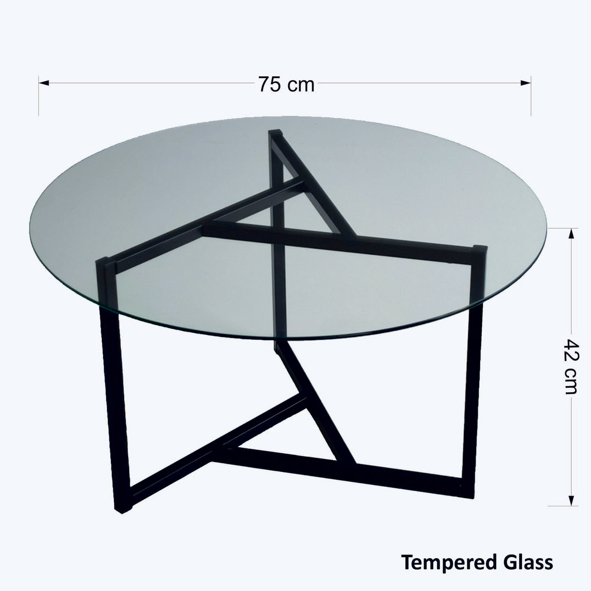 Runder Glastisch 75 cm - Schwarzes Metallgestell 