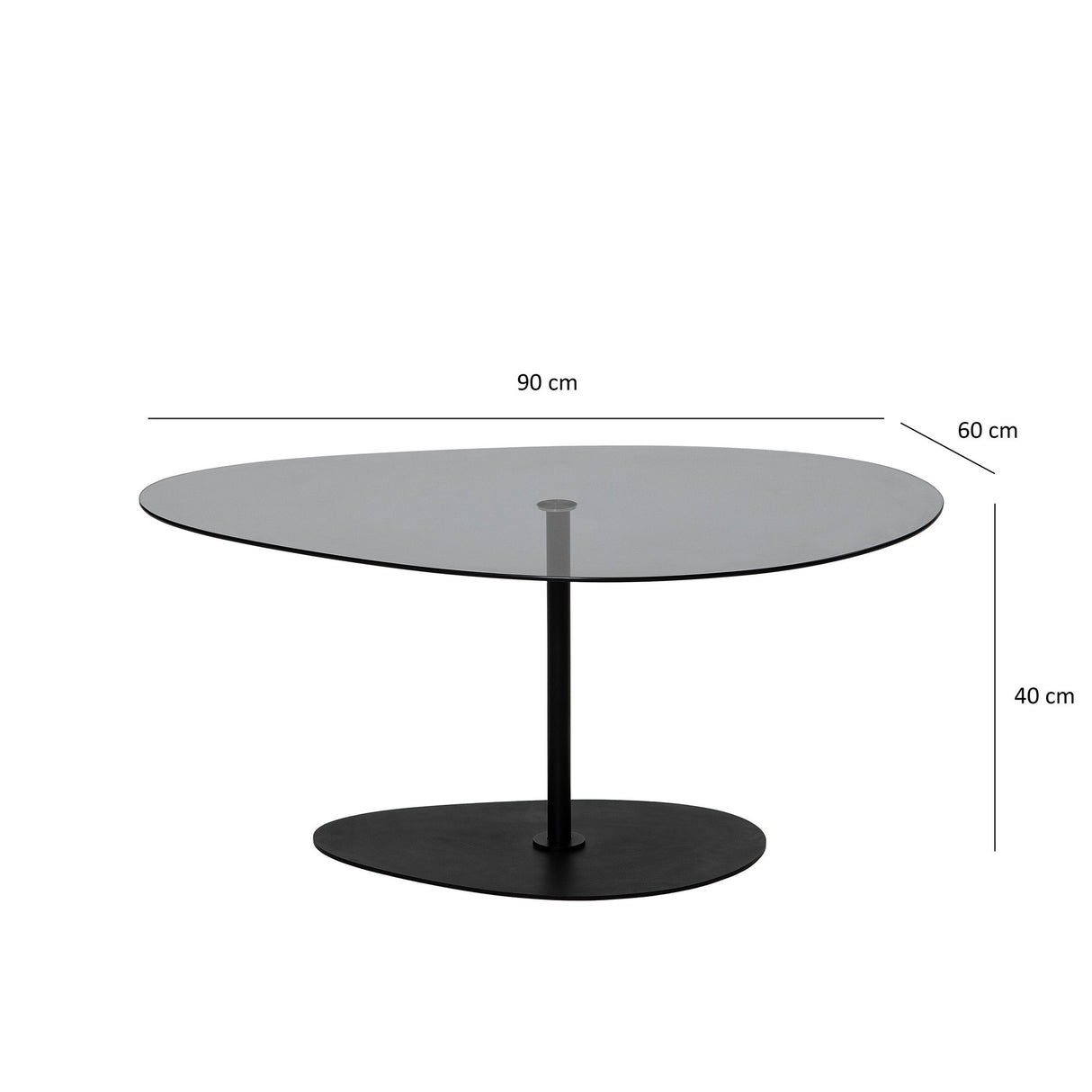 Organischer Design-Couchtisch Getöntes Glas Torpo - Schwarzes Metallgestell 