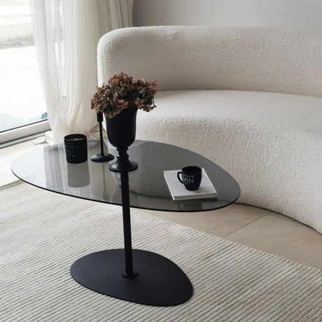 Organischer Design-Couchtisch Getöntes Glas Torpo - Schwarzes Metallgestell 