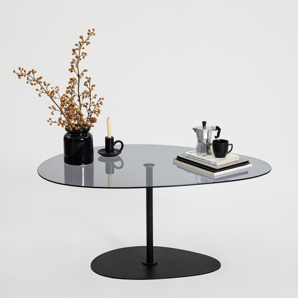 Organischer Design-Couchtisch Getöntes Glas Torpo - Schwarzes Metallgestell 