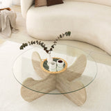 Couchtisch rund Glas 75 cm Travertin - Hima