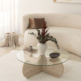 Couchtisch rund Glas 75 cm Travertin - Hima