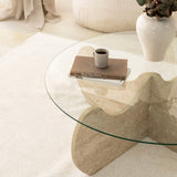 Couchtisch rund Glas 75 cm Travertin - Hima