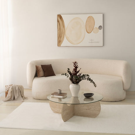 Couchtisch rund Glas 75 cm Travertin - Hima